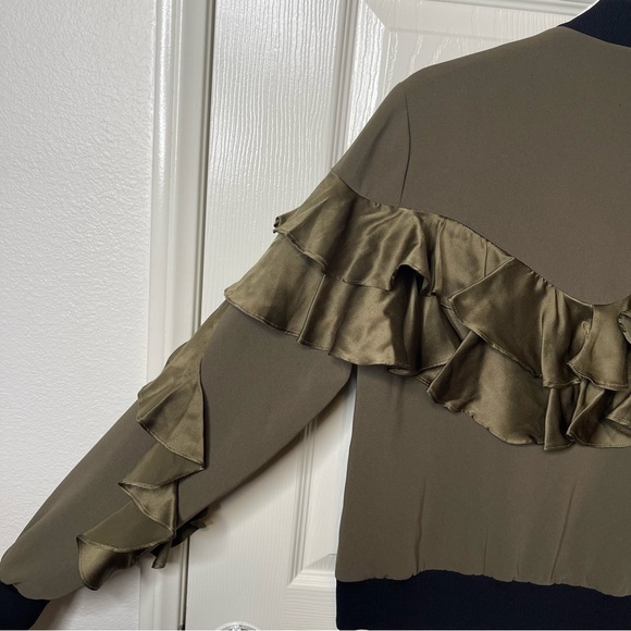 Cinq a Sept Women’s Leia Ruffle Bomber Jacket In Olive Size XS - Picture 10 of 17